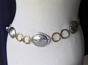 Chicos Hammered Texture Silver Gold Tone Metal Circle Adjustable To 48" ONE SIZE - Picture 1 of 8