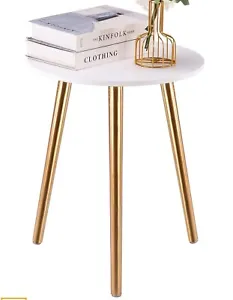 Apicizon Round Side Table White With Gold Wood Legs 16.5” LX 16.5”Wx20”H - Picture 1 of 6