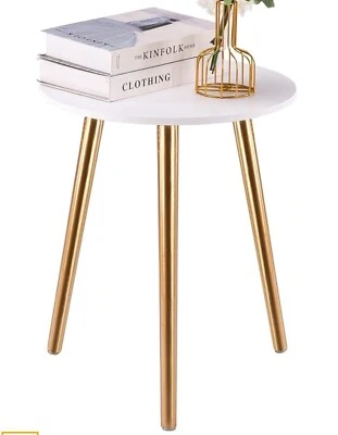 Apicizon Round Side Table White With Gold Wood Legs 16.5” LX 16.5”Wx20”H - Image 1 of 4