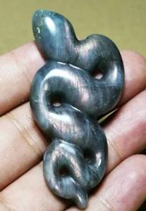 CARVING Snake ! Polished Nice Pink Flash Labradorite Spectrolite Reiki Stone  - Picture 1 of 9