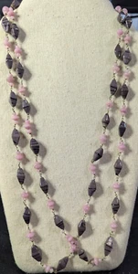 Collectible Vintage 1960's Art Glass Necklace pink Mauve Color 50 in - Picture 1 of 6