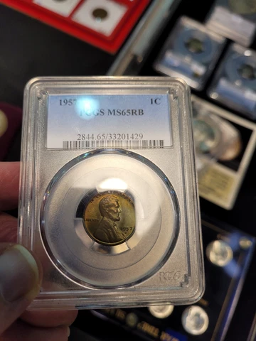 1957-D Lincoln Wheat Cent PCGS MS 65 RB Monster Toner Cover