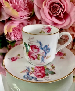 Goode Spode Copeland Small Bone China Tea Coffee Cup Paint Roses Bows HAIRLINE - Picture 1 of 12