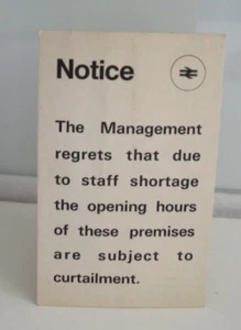 British Transport SIGN London St Pancras Station Rail Staff Shortages 1970 RARE - Picture 1 of 6