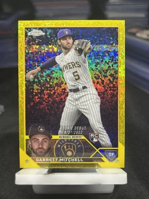 Garrett Mitchell 2023 Topps Chrome Yellow Mini Diamond Refractor RC /75 #USC56 - Image 1 of 4