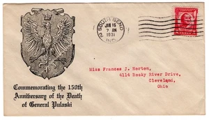 #690 Pulaski 1931 FDC - Planty #15 South Bend IN - Picture 1 of 2