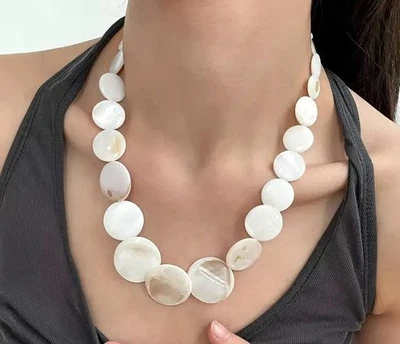 Perlmutt runde Platten Collier Kette 46-51 cm - Bild 1 von 4