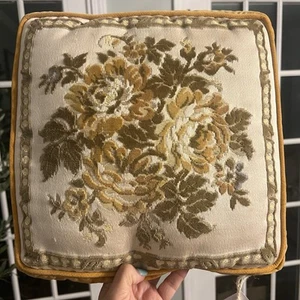 Vintage MCM Floral Samt Velours Cut Out Floral Dekokissen Cottagecore 12X12 in - Bild 1 von 17