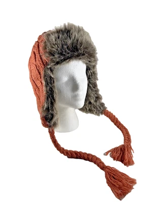 Новый старый запас w ярлыки сожжен оранжевый траппер шляпа искусственного меха отделки зимняя вязка - Изображение 1 из 4