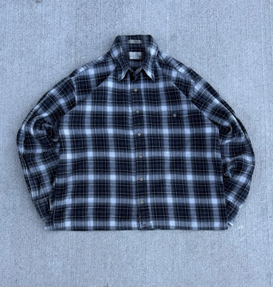 Vintage 90s Bill Blass Tan Black Gray Flannel Grunge Boxy Men’s L (Marked LT) - Image 1 of 4
