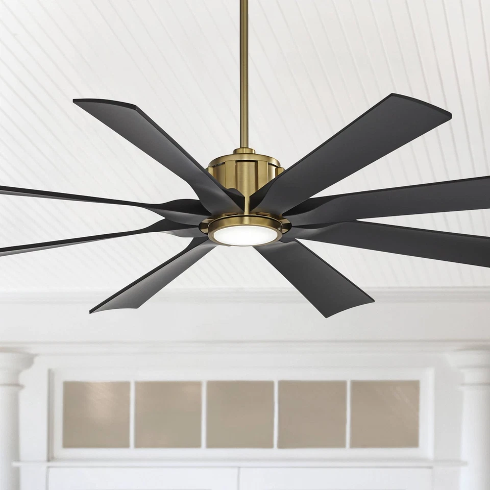 60" Defender Modern Indoor Outdoor Ceiling Fan with LED Light Remote Brass Black - Image 1 of 4