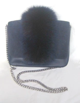 Bolso de Hombro Loeffler Randall Azul Oscuro Cuero Gamuza Piel Sintética Mango de Cadena Foto 1 de 4