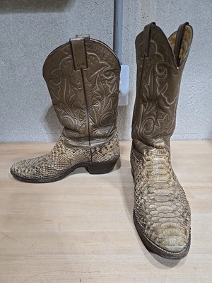 Ковбойские сапоги Justin Western 8679 бежевая кожа змеиная кожа мужские 8,5E искусственно состаренные - Изображение 1 из 4