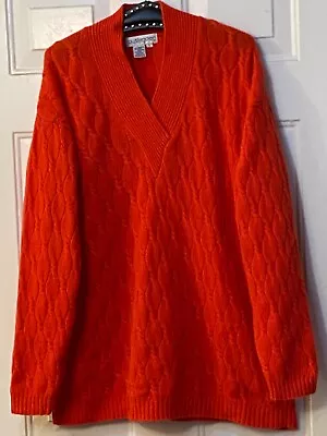 Vtg Outlander Sz L Womens Cable Oversize Long  Sweater Bright Orange Wool/Angora - Image 1 of 4