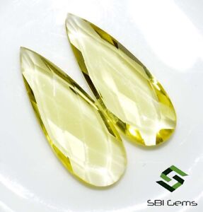10.61 CTS Natural Lemon Quartz Briolette Cut Pair 24x9 mm Faceted Loose Gemstone