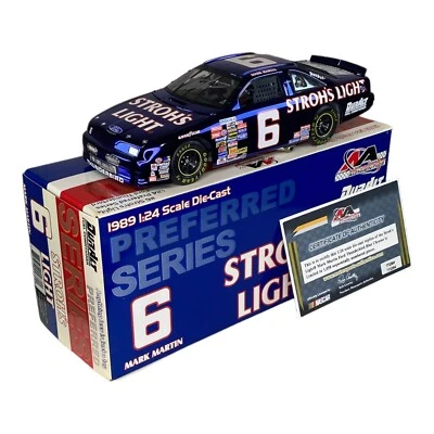 Mark Martin Autographed #6 Stroh’s Light 1989 Ford Blue Chrome 1:24 DieCast Car - Image 1 of 4