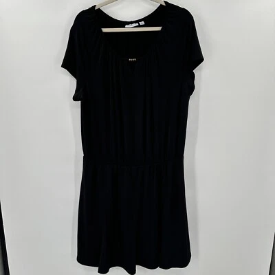 Vestido Susan Graver Negro Tejido Líquido Skort Mameluco Talla 1XP Cerradura Manga Corta Foto 1 de 4