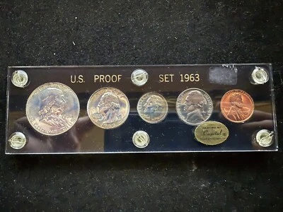 Gem 1963 US Mint Silver Proof Set In  Brand New Vintage Capital Holder OGP #BBOX - Image 1 of 4