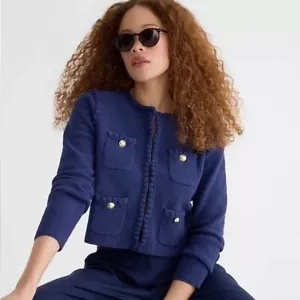 J CREW MADEWELL Blue Odette Sweater Lady Jacket in Cotton-Blend Bouclé NWT XS - Picture 1 of 10