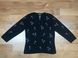 Alexandra Bartlett Black Cocktail Martini Glass 3/4 Sleeve Sweater top sz M - Picture 1 of 6