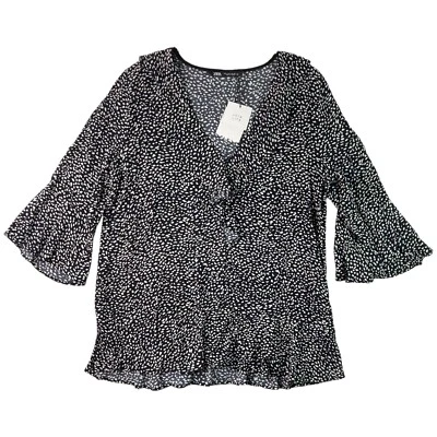 Blusa para mujer ZARA talla grande negra blanca con estampado de puntos volantes dobladillo delantero mangas nueva con etiquetas Foto 1 de 4