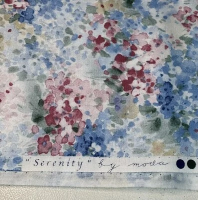 Floral Cotton Fabric "Serenity" MODA Watercolor Pastel 1 7/8 Yard - Image 1 of 2