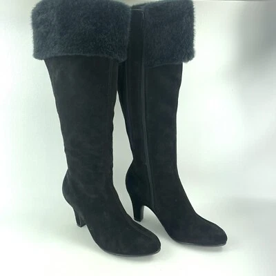 AEROSOLES BLACK SUEDE KNEE HIGH WOMAN'S BOOTS SIZE 6.5 STYLE GRAPE LEAVES - Image 1 of 4