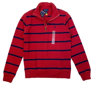Polo Ralph Lauren Big Boy's L Red Interlock 1/4 Zip Striped Pullover Top NEW $59 - Picture 1 of 4