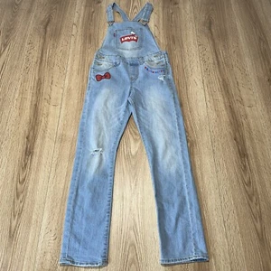 Levis Hello Kitty Distressed Denim Overalls Size 8 Reg Youth Girls Light Wash - Picture 1 of 10