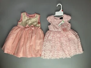 2 Set ToddlerGirls Dress Princess Pink Party Gown Shiny Dance Wear Lace Tie 24M - Picture 1 of 14