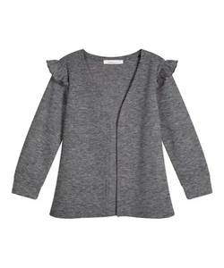 Dark Gray Terry Ruffle-Accent Long-Sleeve Cardigan - Girls Size 14 - Picture 1 of 3