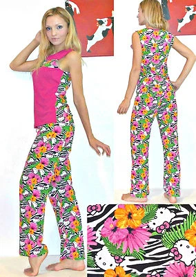 Nuevo con etiquetas Juego de pijama suave Sanrio Hello Kitty "Tropical Escape", M, rosa/cebra Foto 1 de 4