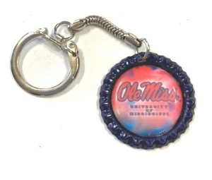 Handmade Ole Miss Rebels Football Inspired Bottle Cap Keychain - Picture 1 of 1