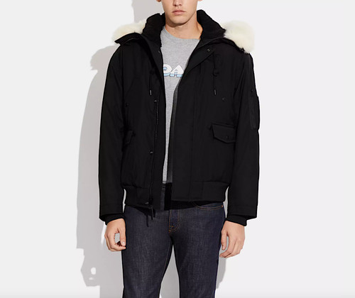 Parka invernale corto COACH uomo nero con orlo in pelliccia sintetica taglia XL nuovo con etichette 998$