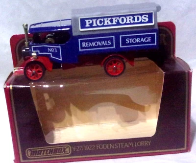 KKar Matchbox - 1984 Antigamente- Y-27 * 1922 Foden Steam Lorry - Azul -Pickford - Imagem 1 de 4