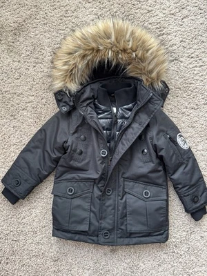 Diesel Black Coat Toddler Size 2T Removable Faux Fur Trim Hood Heavy Winter - Image 1 of 4