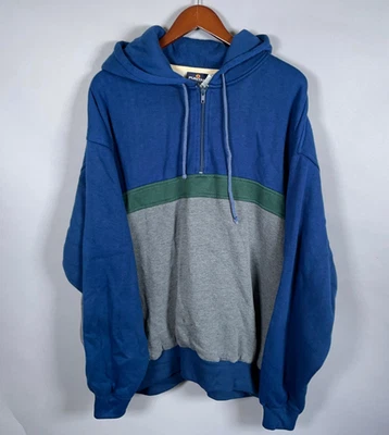 Moletom Puritan 1/4 zíper térmico adulto 3X azul cinza peso pesado anos 90 - Imagem 1 de 4