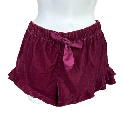 Shorts pijama Victorias Secret vinho tinto borgonha elegante veludo babado pequeno - Imagem 1 de 4