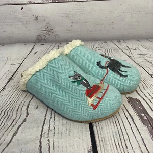 Lands End Slippers Womens 9B Blue Cat and Lama Christmas Winter Unique Fun - Picture 1 of 7