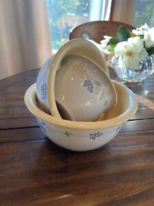 Corelle Corning ware 3 Stoneware Nesting Mixing Bowls 1, 2, 3 QT  Secret Garden