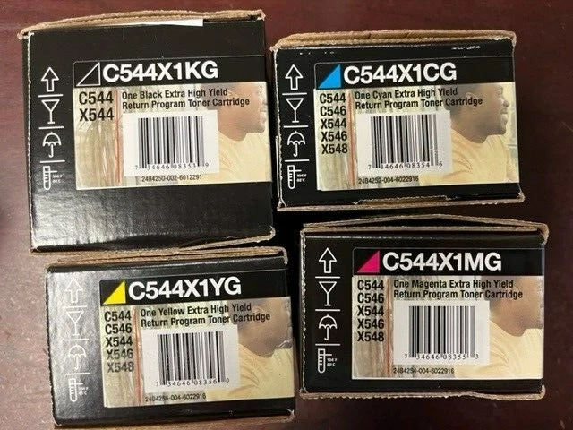Genuine Set of 4 Lexmark C544X1KG C544X1CG C544X1MG C544X1YG Toners - Image 1 of 1