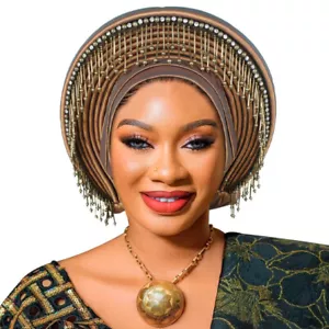 Cappello hijab matrimonio berretto Aso Oke africano headtie auto gel donna turbante cappello avvolgente - Foto 1 di 32