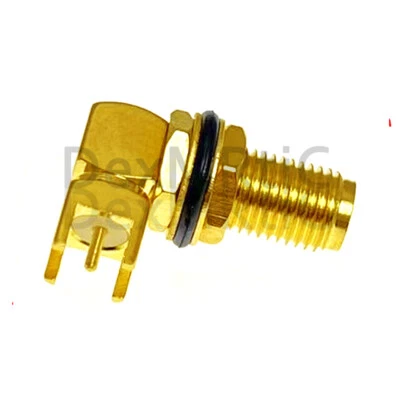 1X SMA female jack bulkhead O-ring PCB mount right angle RF connector goldplated - Image 1 of 4