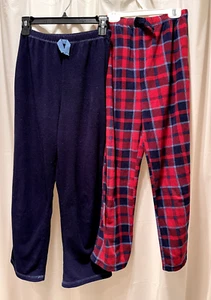 st eve pajama pants fleece red plaid & navy blue kids size 14 set of 2 - Picture 1 of 2