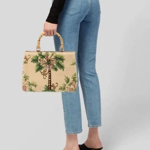 Isabella Fiore Embellished Island Print Monkey Palm Holiday Vacation Bag - Picture 1 of 7