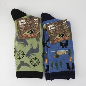 New Mens Casual Crew Hunting Themed Socks Duck Buck Mossy Oak Green Blue - Picture 1 of 5