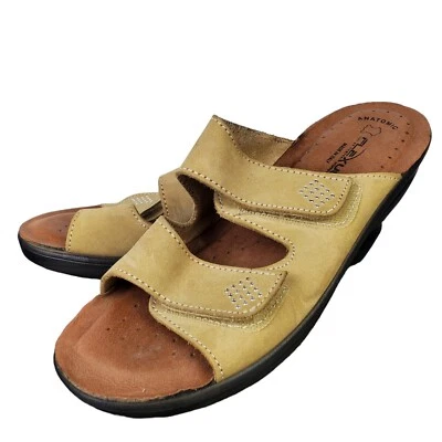 Flexus by Spring Step Aditi Beige Tan Stud Slip On  Wedge Sandals Sz 39 US 8.5 - Image 1 of 4