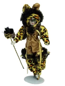 Muñeca bufón blanca Mardi Gras 14" leopardo con soporte - Imagen 1 de 2