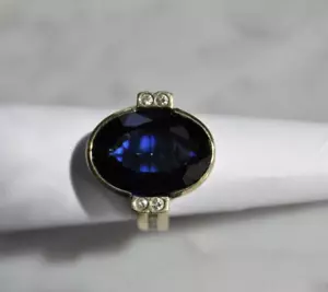 Vtg. synthetic large sapphire and diamond ring in 14K - Picture 1 of 13