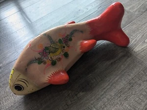 Large Ceramic Plaster Pink Fish Piggy Bank 15" Artistic Finish NICE - Picture 1 of 10